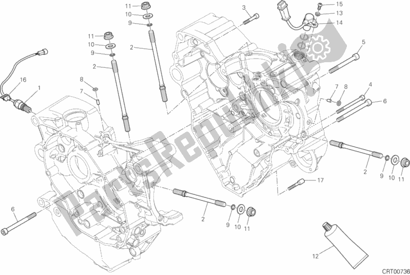 All parts for the 10a - Half-crankcases Pair of the Ducati Monster 1200 R 2018
